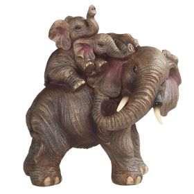 5.75"W Realistic Lifelike Elephant Playing with Cub Figurine Home Decor Gift