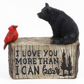 7"W Bear and Cardinal on Wood Figurine Home Decor Gift