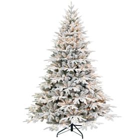 Prelit Flocked Artificial Full Christmas Tree 5FT with 1528 PE PVC Tips, Premium Snow Pre-Lit Holiday Xmas Tree with 300 UL Incandescent Lights