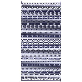 Reversible Outdoor Rug, Waterproof Plastic Straw With Carry Bag, 9 X 18, Blue & White Geometric Wall (Color: Blue)
