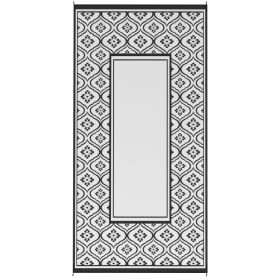 Reversible Outdoor Rug, Waterproof Plastic Straw With Carry Bag, 9 X 18, Black & White Gourd Border (Color: Black)