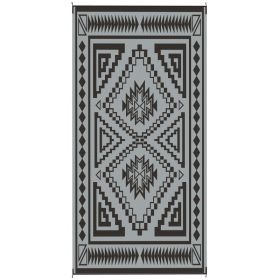 Reversible Outdoor Rug, Waterproof Plastic Straw With Carry Bag, 9 X 18, Black & Gray Square Patchwork (Color: Black)