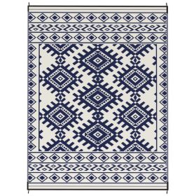 Reversible Outdoor Rug, Waterproof Plastic Straw With Carry Bag, 9 X 12, Blue  White Rhombus Border (Color: Blue)