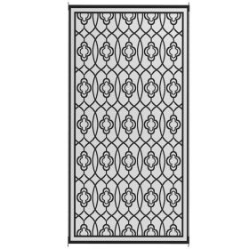 Reversible Outdoor Rug, Waterproof Plastic Straw With Carry Bag, 9 X 18, Black & White Lantern (Color: Black)